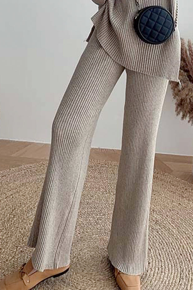 Fashion Casual High Waist Thick Knitted Wide-leg Pants-Apricot