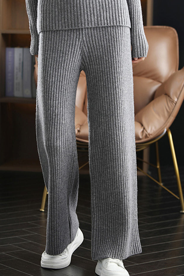 Fashion Casual High Waist Thick Knitted Wide-leg Pants