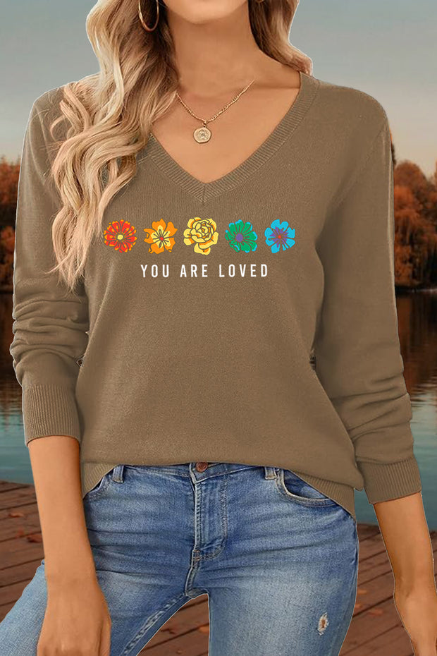 'YOU ARE LOVED' Women's V-Neck Loose Knit Pullover Sweater