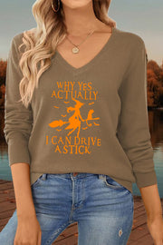 Yes I Can Drive A Stick V-Neck Loose Knit Pullover Sweater