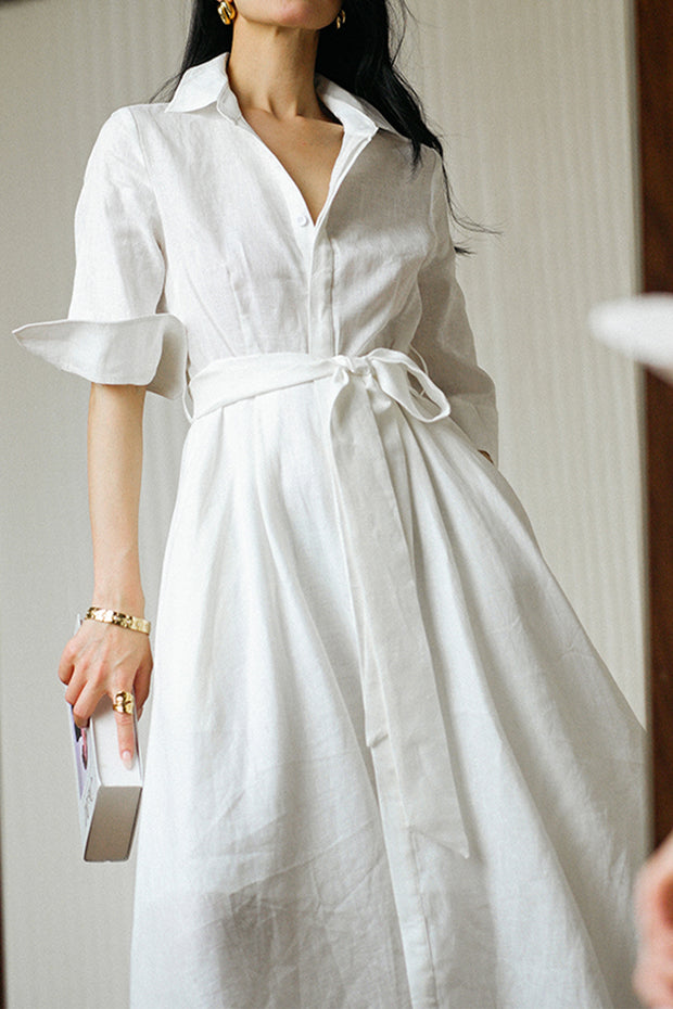 Holiday Tencel Linen Printed Shirt Dress