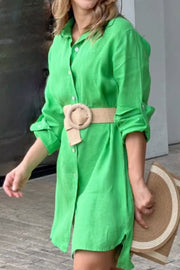 Green 2 Pocket Rolled Shirt Dress