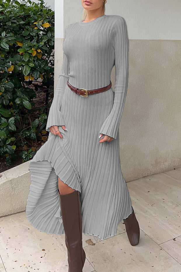 Casual Slim-fit Round-neck Striped Slim Knitted Maxi Dress