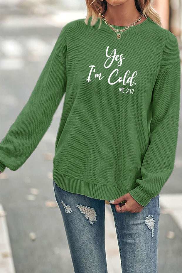 ’YES I'm Cold‘ Crew Neck Waffle Pullover Jumper Sweater