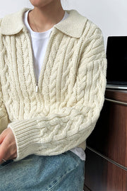 Lapel Zipper Twist Knit Sweater Outerwear