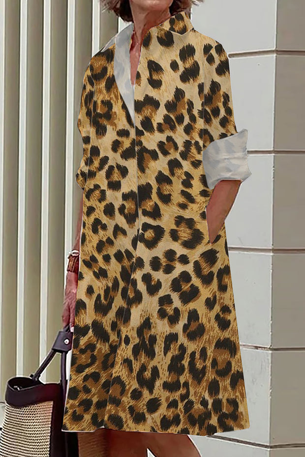 Sexy Leopard Print Casual Mid-Length Shirt Dress