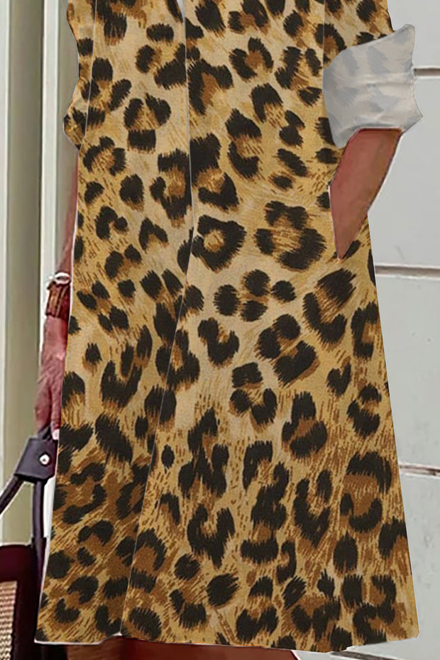 Sexy Leopard Print Casual Mid-Length Shirt Dress