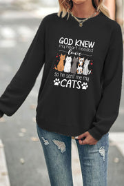 God knew my heart needed love so he sent me my cats' Crew Neck Waffle Pullover Jumper Sweater