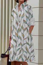 Abstract Vine Leaf  Print Casual Mid-Length Shirt Dress