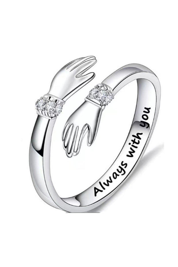 Hands Hug Diamond Ring Love Hug Lettering Open Adjustable Ring