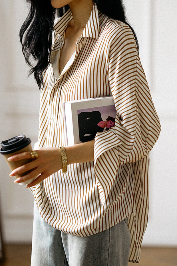 Coffee Striped Shirt Top Shirt