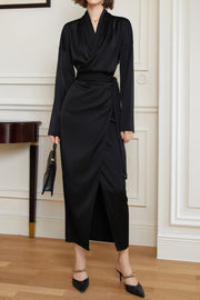 Shirt Dress Women 2023 Spring New Black Long-sleeved Commuter Tie High Maxi Dress