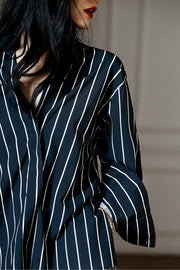 Vertical Stripe Line Feeling Loose And Thin Hidden White Striped Shirt