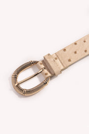 Beige Ostrich Pattern Vintage Carved Buckle Fashion Belt