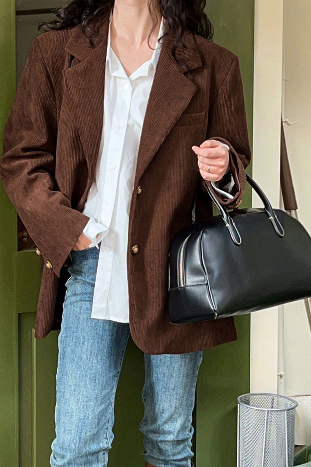 Vintage Metal Button Corduroy Blazer-Brown