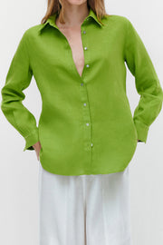 Green Linen Casual Long Sleeve Shirt