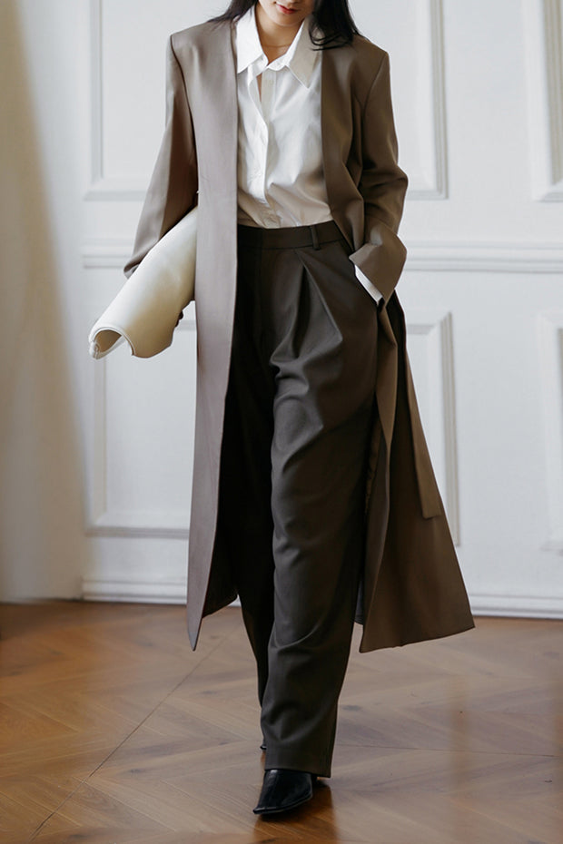 Loose and Oversized V-Neck Long Blazer Coat