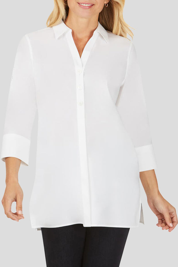 Comfortable Casual Long Sleeve Front Shoulder Shirt-White