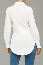 Curved Hem Button-up Shirt-White