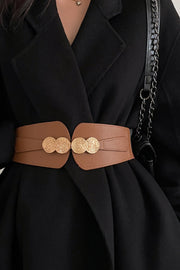 Elastic Metal Button Wide Waistband Belt for Women's Dresses