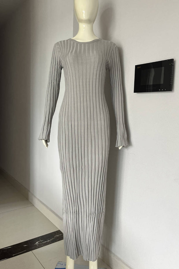 Casual Slim-fit Round-neck Striped Slim Knitted Maxi Dress