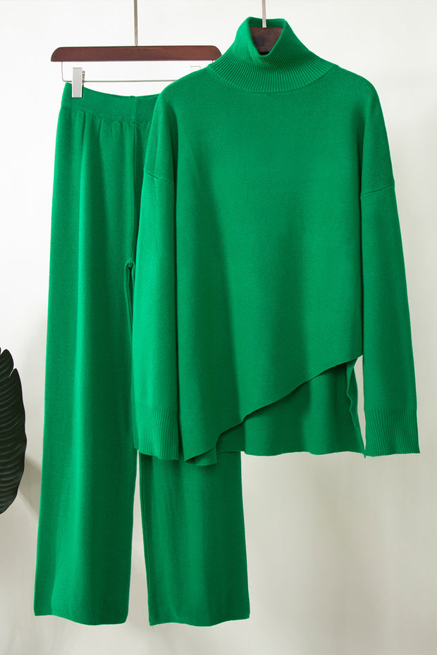 Beveled Sweater With Knitted Wide-leg Pants