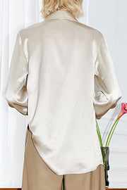 Long Sleeve Point Collar Solid Silk Shirt