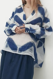 Elegant Blue Printed Long-sleeved Shirt