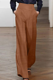 Casual Cotton Linen High Waist Wide Leg Pants-Brown