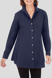 Comfortable Casual Long Sleeve Front Shoulder Shirt-Blue