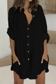 Mid-Length Comfortable Casual Shirt Dress-Black