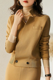 Beige Knit Cropped Waist Jacket