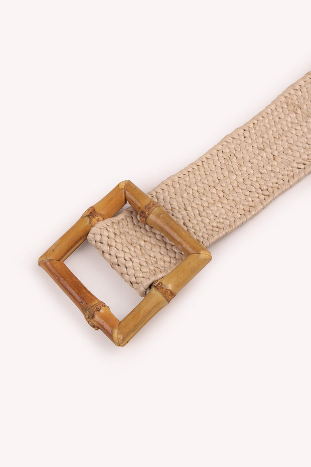 PP Raffia Elastic Woven Bamboo Buckle Belt Versatile Beautiful Casual Belt