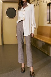 Balloon Sleeve Lightweight Soft Lapel Long Sleeve Shirt