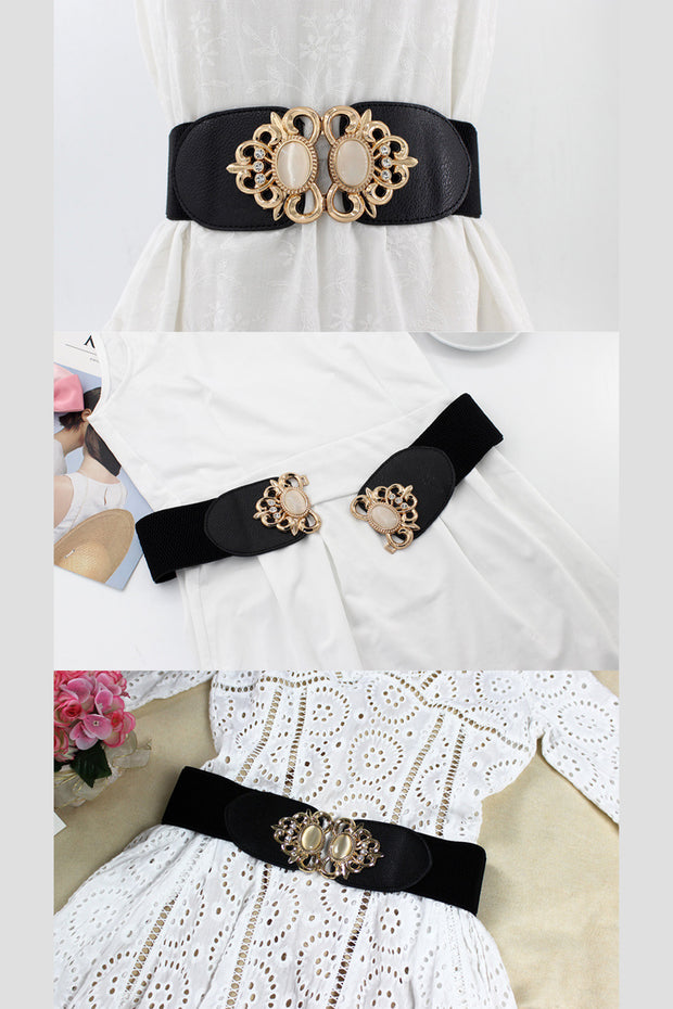 Versatile Girdle Elastic Waistband Fashion Girdle Ladies Double Opal Inlaid Skirt Belt