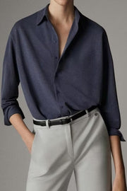Straight Casual Comfortable Long Sleeve Shirt - Navy Blue
