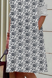 Black Sunflower Array Print Casual Mid-Length Shirt Dress