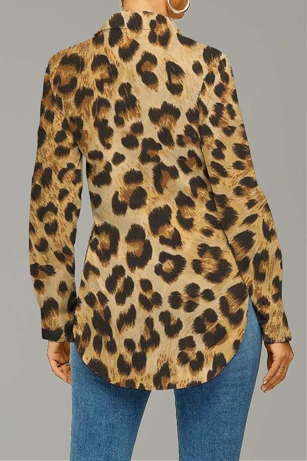 Sexy Leopard Print Curved Hem Button-up Shirt