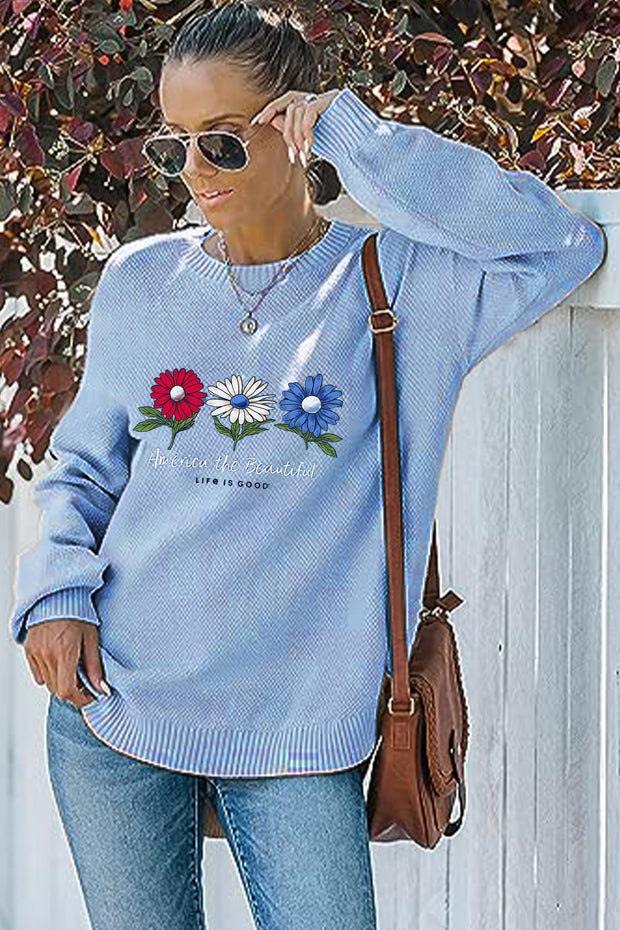 ‘Little Daisy America The Beautiful’ Crew Neck Waffle Pullover Jumper Sweater