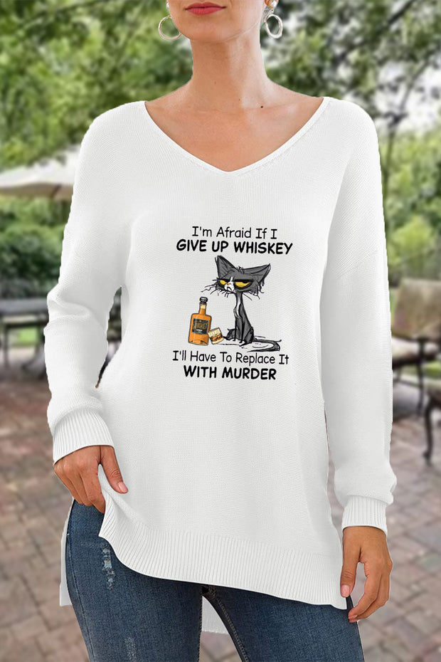 Just because I'm awake Doesn't mean I'm ready to do things V-Neck Side Split Loose Knit Pullover Sweater