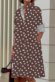 Elegant Lrregular Small Polka Dot Print Casual Mid-Length Shirt Dress