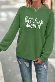 Lets Drink About It Crew Neck Waffle Pullover Jumper Sweater
