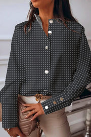 Classic Plaid Print Elegant Long-Sleeved Small High Collar Metal Buttons Shirt