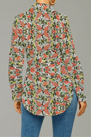 Green leaf floral Print Curved Hem Button-up Shirt