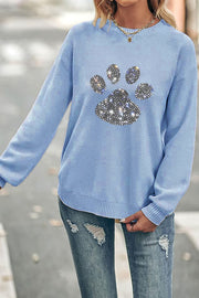 Glitter Dog Paw Print Crew Neck Waffle Pullover Jumper Sweater