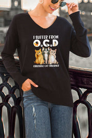 OCD V-Neck Side Split Loose Knit Pullover Sweater