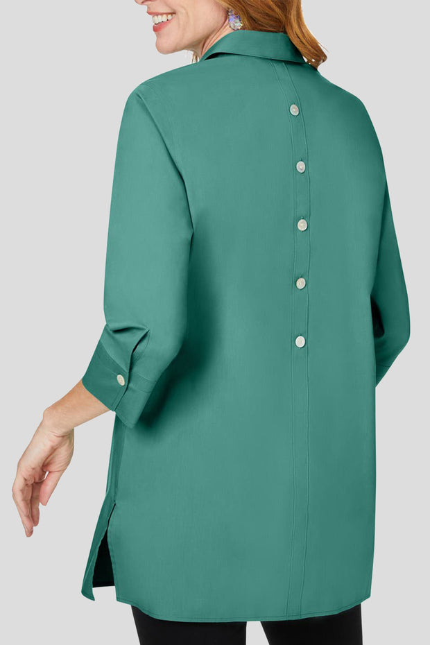 Comfortable Casual Long Sleeve Front Shoulder Shirt-Green