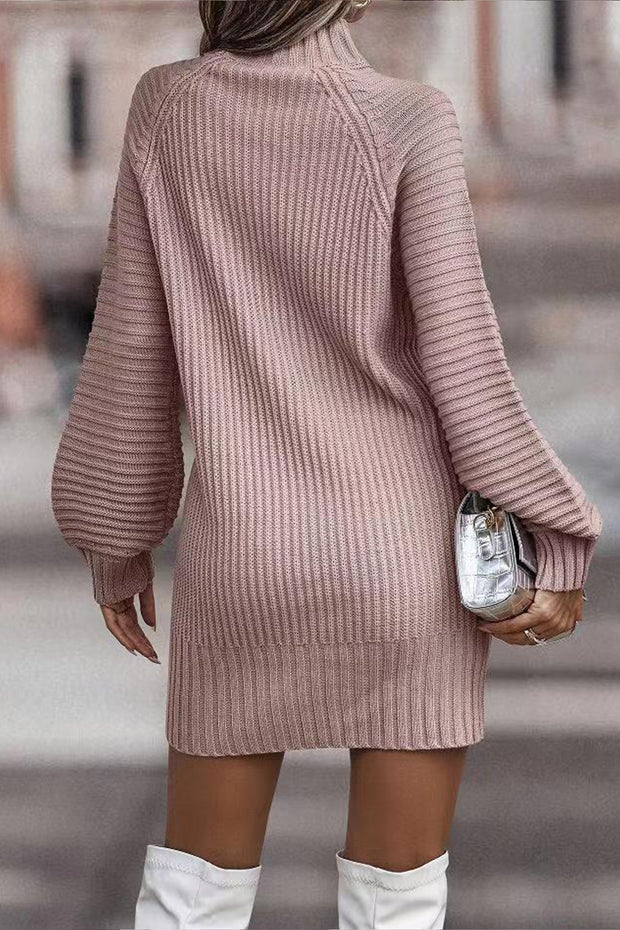 Women's Long Sleeve Turtleneck Knitted Sweater Dress