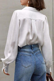 Casual Vintage V-neck Long-sleeve White Shirt
