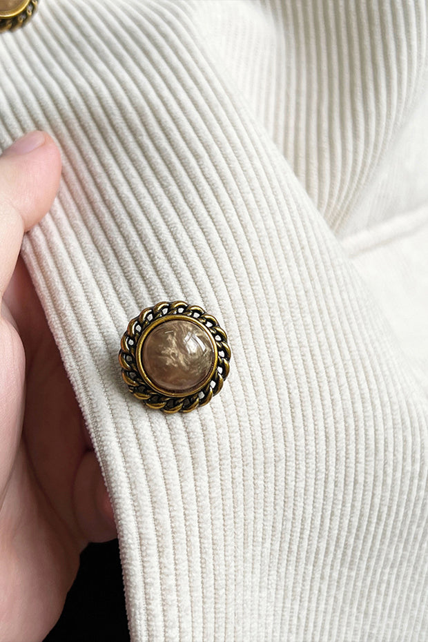 Vintage Metal Button Corduroy Blazer-White